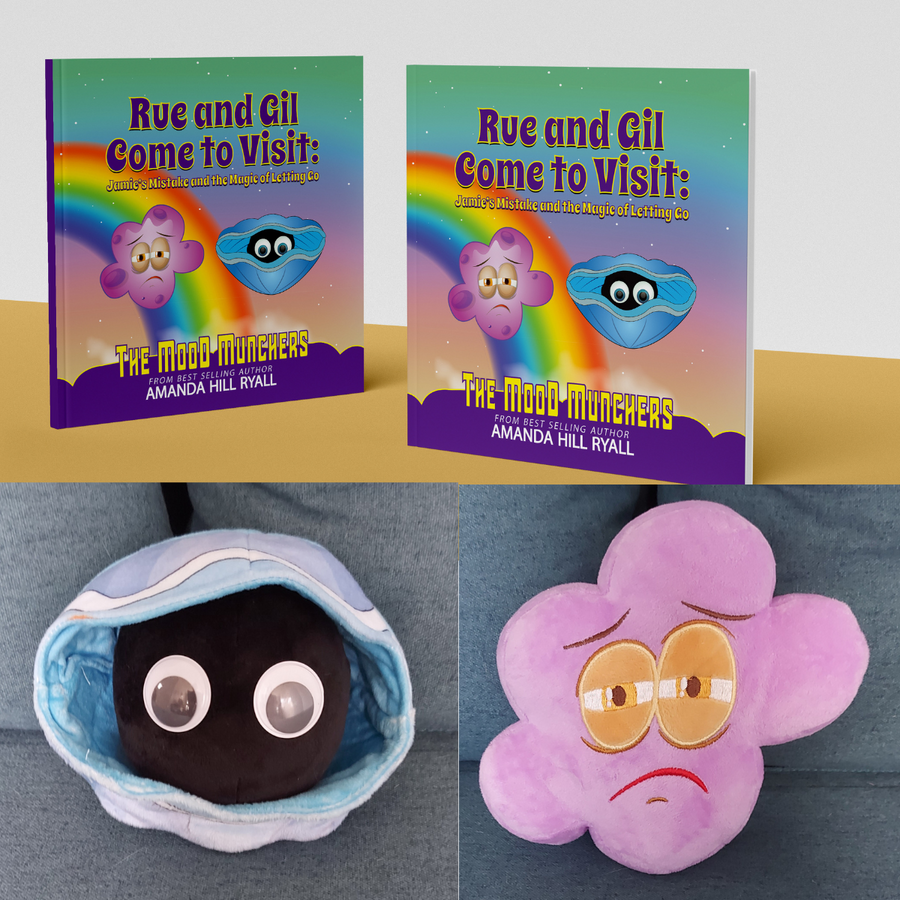 Rue and Gil characters with accompanying story book